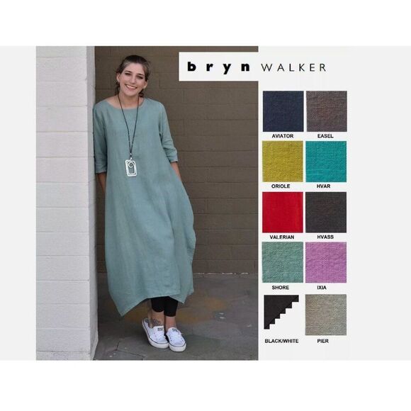 NWT Bryn Walker Size Small PILKINGTON DRESS Shore Blue Pacific Linen 3/4 Sleeve - Picture 1 of 16